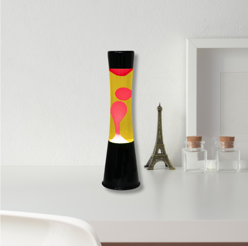 Lava Lamp 30 cm with Black Base, Green Liquid and Yellow Wax