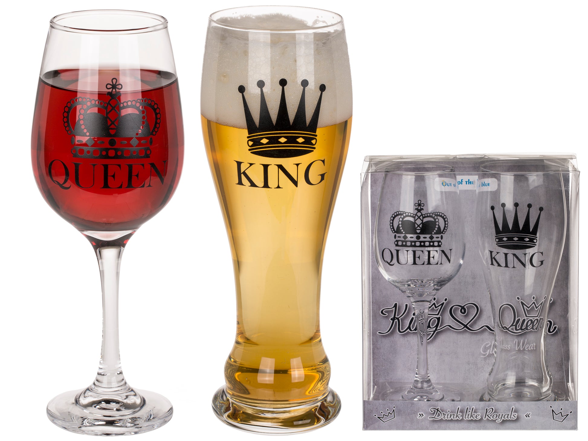 King and Queen Beer and Wine Glass Gift Set of 2