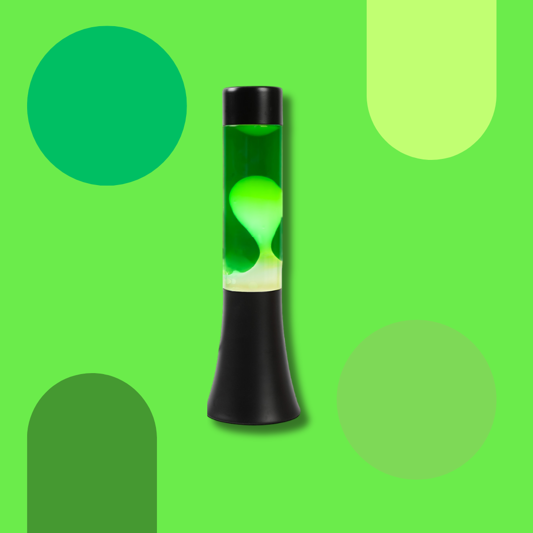 Lava Lamp 30 cm with Black Base, Green Liquid and Yellow Wax