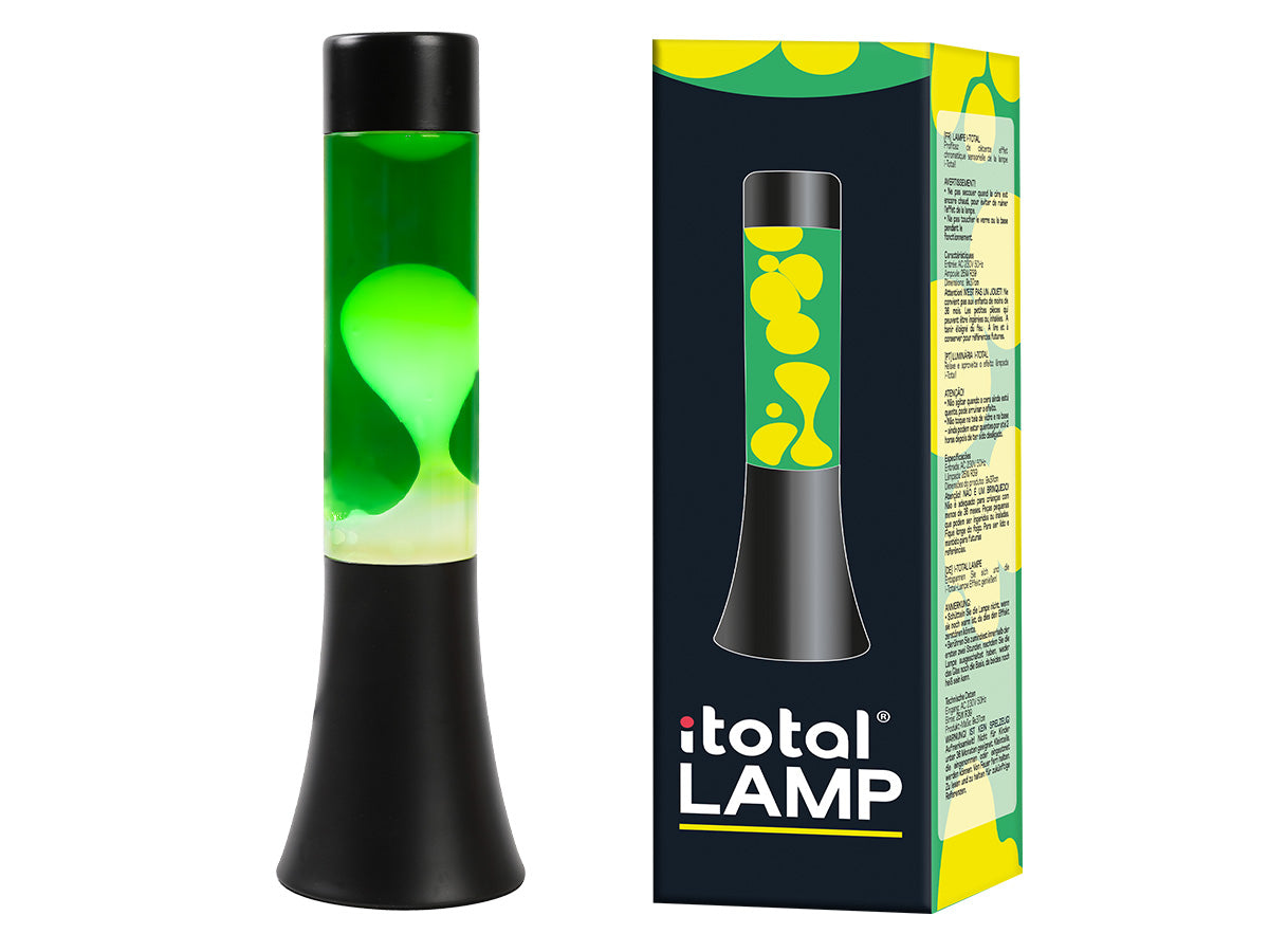 Lava Lamp 30 cm with Black Base, Green Liquid and Yellow Wax