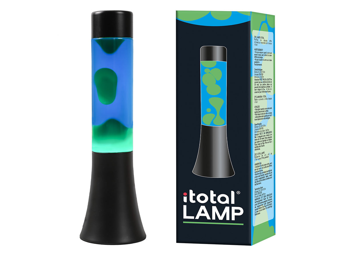 Lava Lamp 30 cm with Black Base, Green Liquid and Yellow Wax